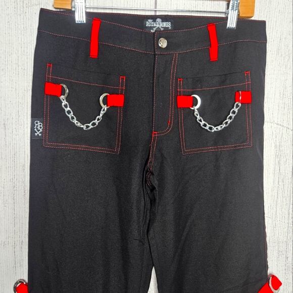 Royal Bones By Tripp, Goth Y2K Black & Red Strappy Chain Pants, size 7 - Picture 2 of 6
